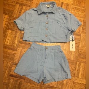 Light Blue High Waist Shorts and Top Set ( 100% cotton)